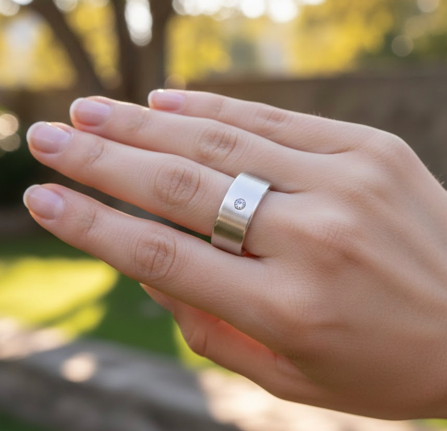 The Brushed Titan Solitaire Band